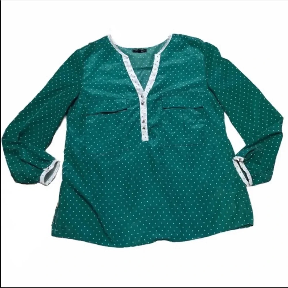 Antilia Femme Green White Polka-dot Long Sleeve Large